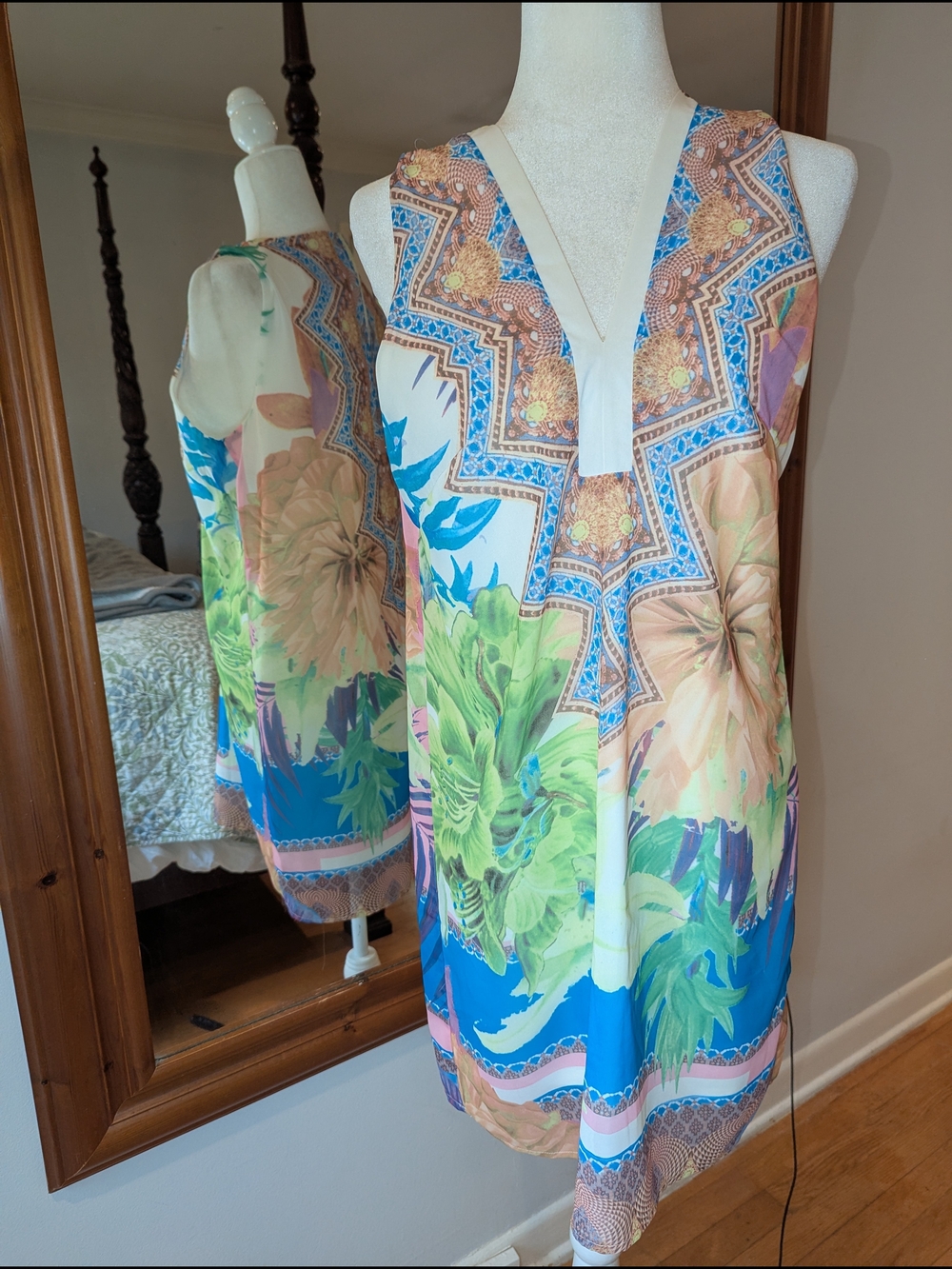 Ciminy Paris Vibrant Floral Sundress — Blue, Green & Peach